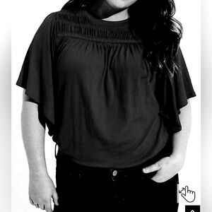 Torrid, Sz 00|M|10, Black, Knit Crewneck Smocked Flutter
Sleeve Top - NWT